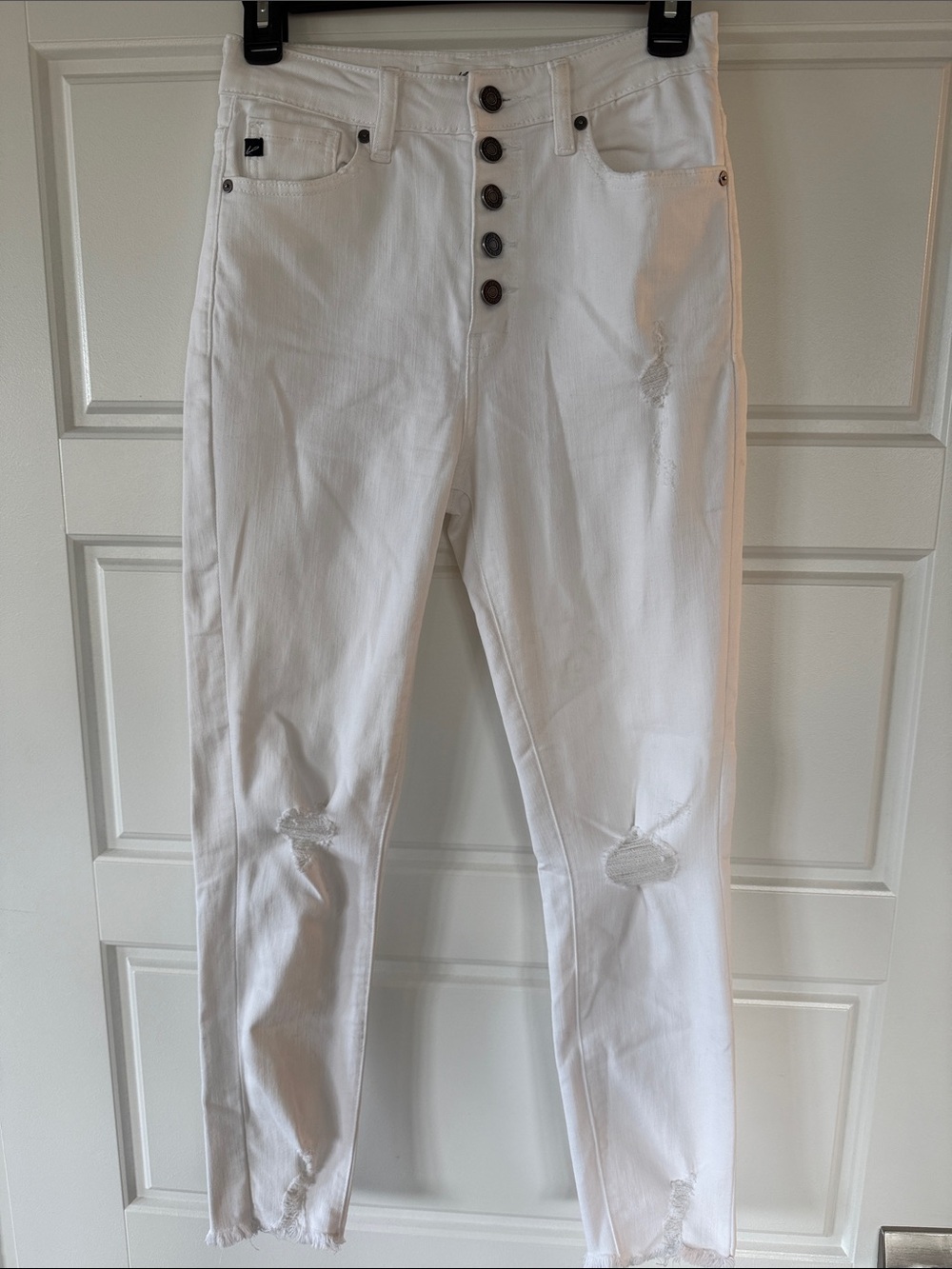 KanCan White High-Rise Button-Fly Distressed Jeans